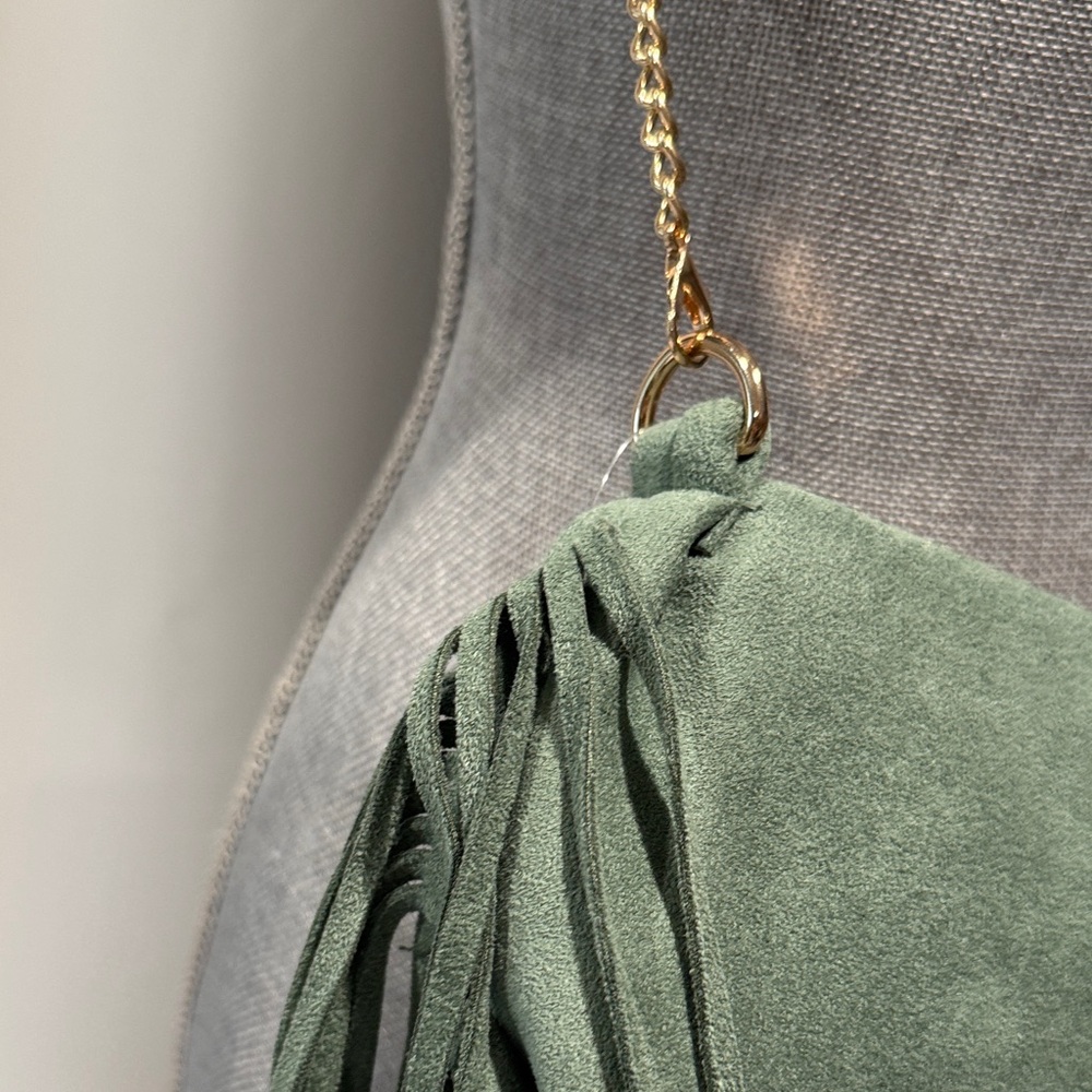 Faux Suede Fringe Crossbody Bag in Sage Green - Picture 5 of 15